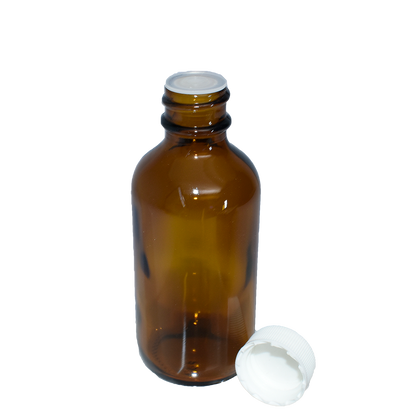2 oz. Amber Boston Round with Reducer and White Cap (20/400) (V23) (V1)
