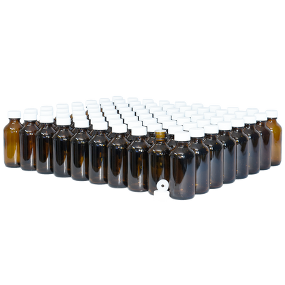 2 oz. Amber Boston Round with Reducer and White Cap (20/400) (V23) (V1)
