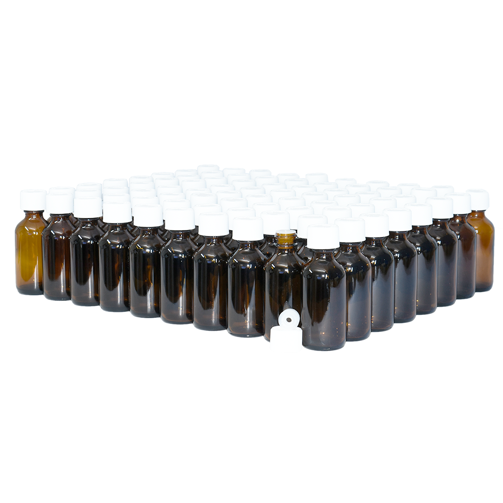 2 oz. Amber Boston Round with Reducer and White Child-Resistant Cap (20/400) (V23) (V1)