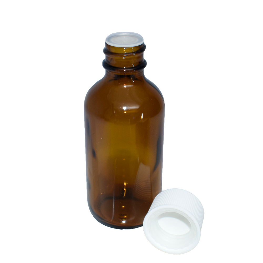 2 oz. Amber Boston Round with Reducer and White Child-Resistant Cap (20/400) (V23) (V1)