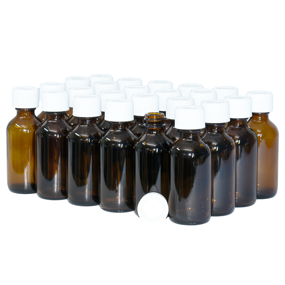 2 oz. Amber Boston Round with White Child-Resistant Cap (20/400) (V8) (V1)