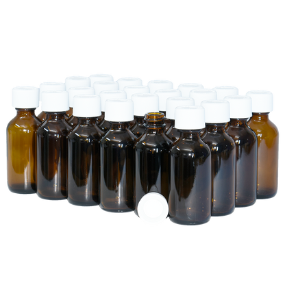 2 oz. Amber Boston Round with White Child-Resistant Cap (20/400) (V8) (V1)