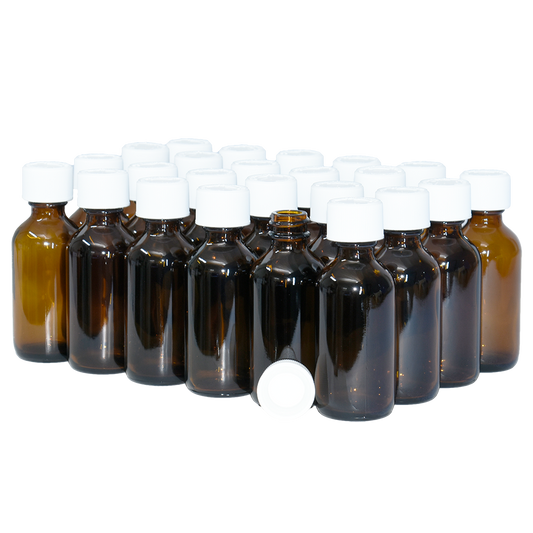 2 oz. Amber Boston Round with White Child-Resistant Cap (20/400) (V8) (V1)