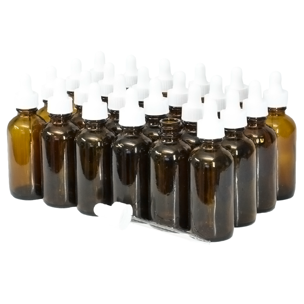 2 oz. Amber Boston Round with White Glass Dropper (20/400) (V5) (V8)