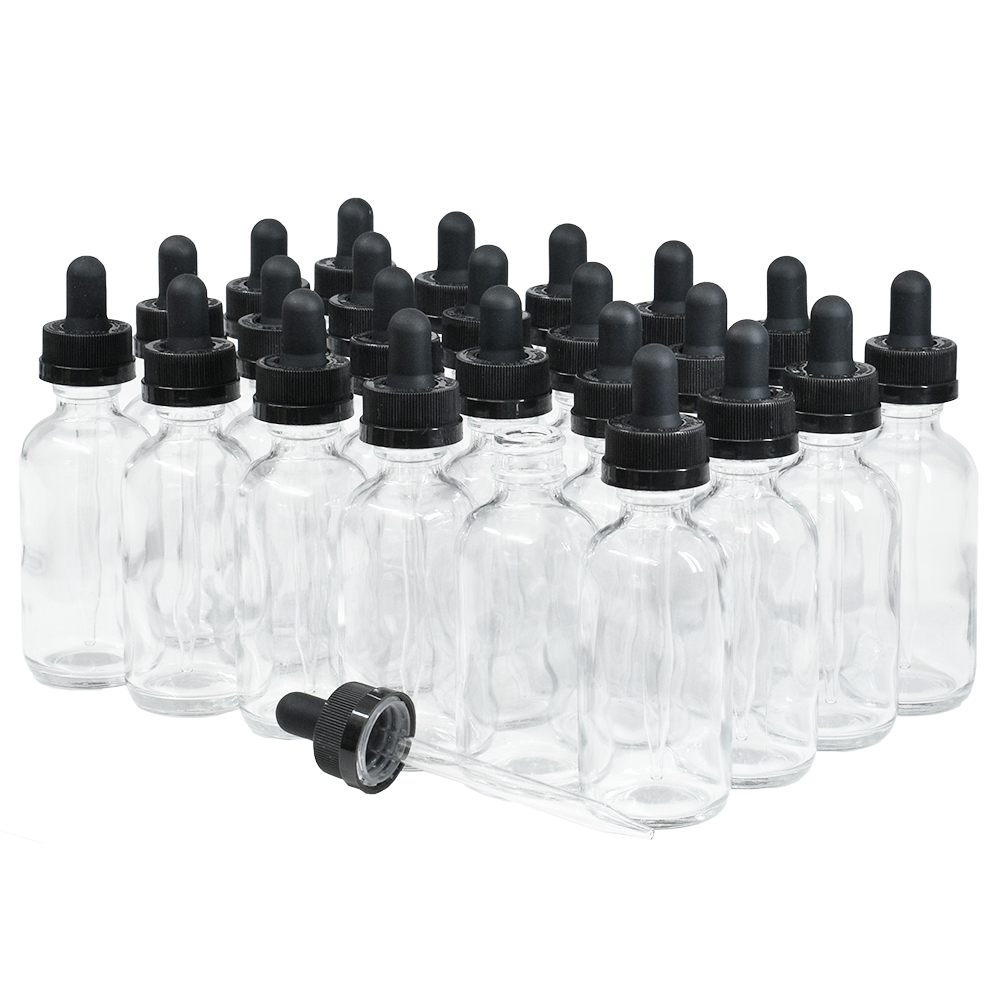 2 oz. Clear Boston Round with Black Child-Resistant Glass Dropper (20/400) (V5) (V8)