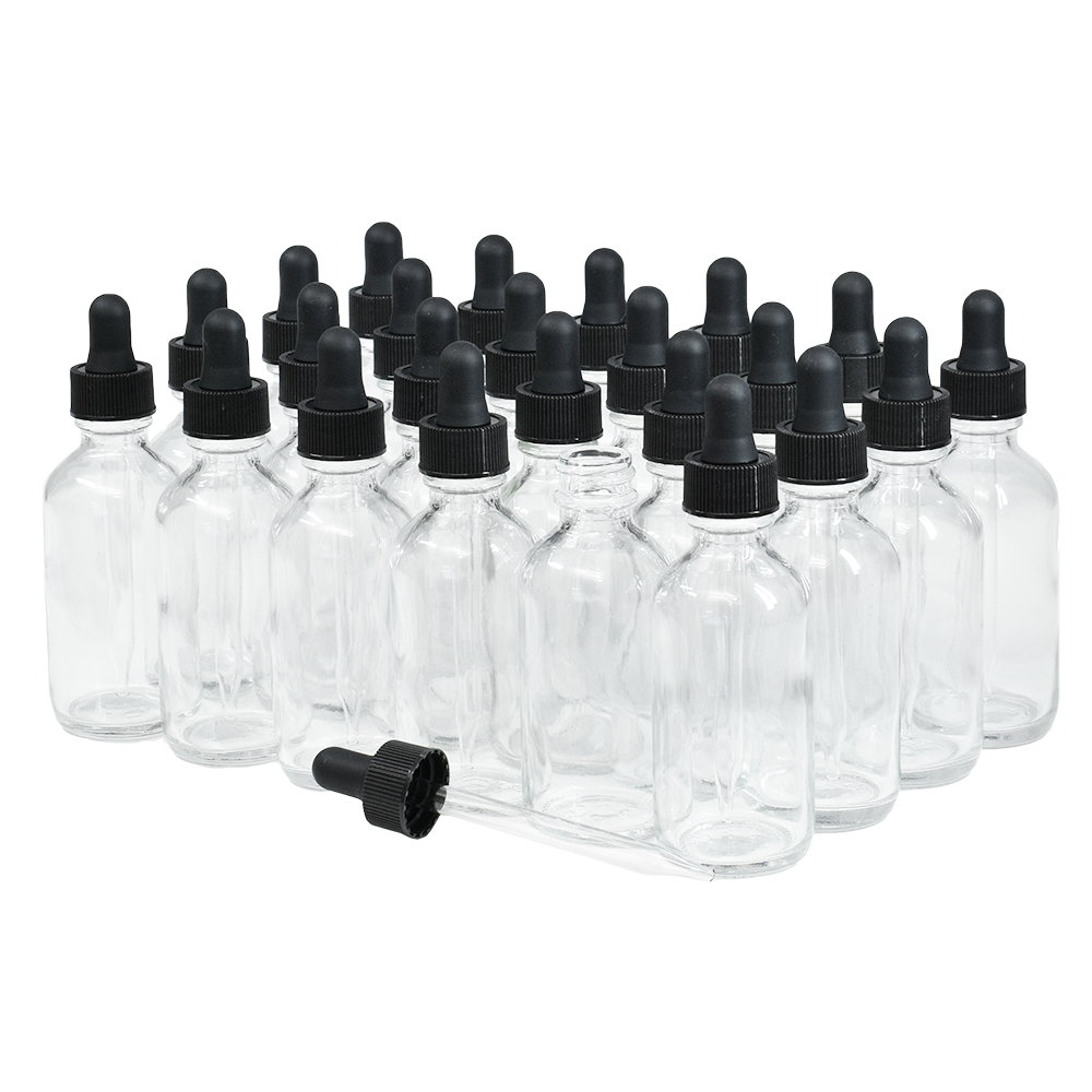 2 oz. Clear Boston Round with Black Glass Dropper (20/400) (V20) (V8)