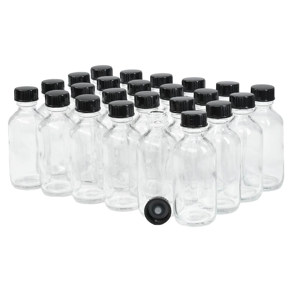 2 oz. Clear Boston Round with Black Poly Cone Cap (20/400) (V20) (V20)