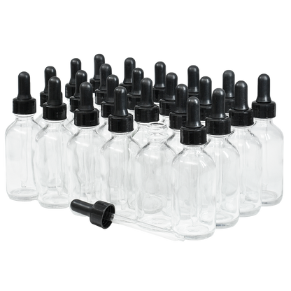 2 oz. Clear Boston Round with Large Bulb Black Glass Dropper (20/400) (V23) (V12)