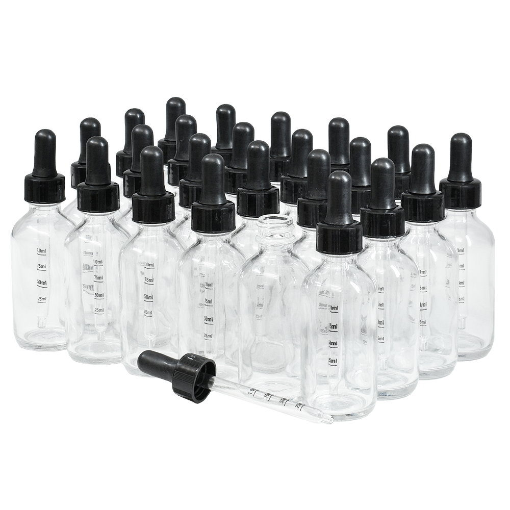 2 oz. Clear Boston Round with Large Bulb Graduated Black Glass Dropper (20/400) (V20) (V12)