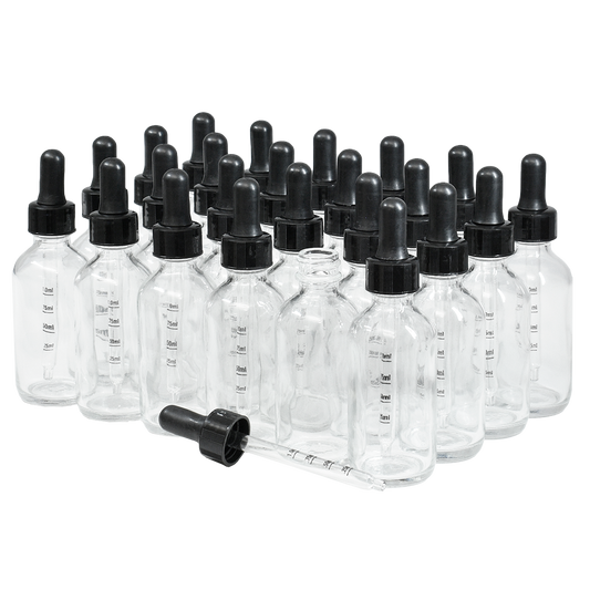 2 oz. Clear Boston Round with Large Bulb Graduated Black Glass Dropper (20/400) (V20) (V12)