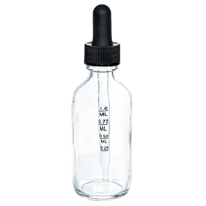 2 oz. Clear Boston Round with Large Bulb Graduated Black Glass Dropper (20/400) (V23) (V15)