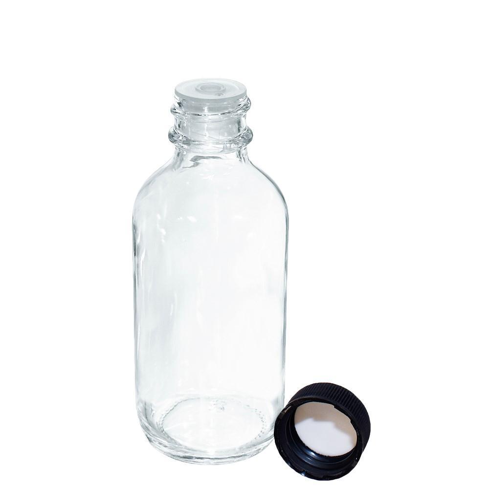2 oz. Clear Boston Round with Reducer and Black Cap (20/400) (V23) (V6)