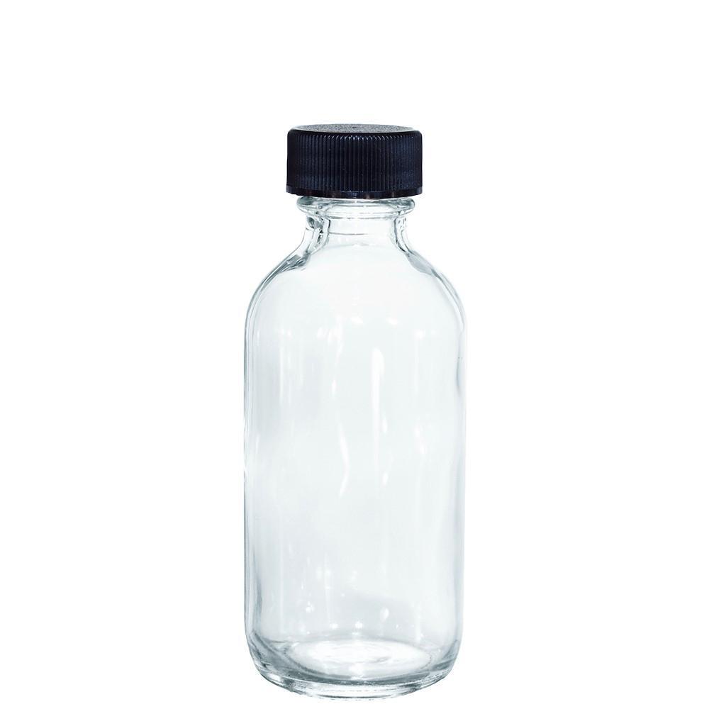 2 oz. Clear Boston Round with Reducer and Black Cap (20/400) (V23) (V6)