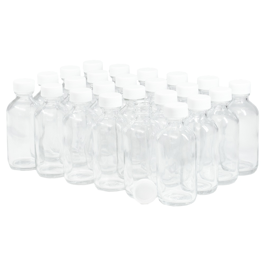2 oz. Clear Boston Round with White Cap (20/400) (V20) (V1)