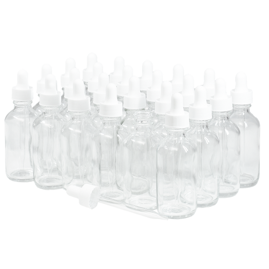 2 oz. Clear Boston Round with White Glass Dropper (20/400) (V20) (V8)