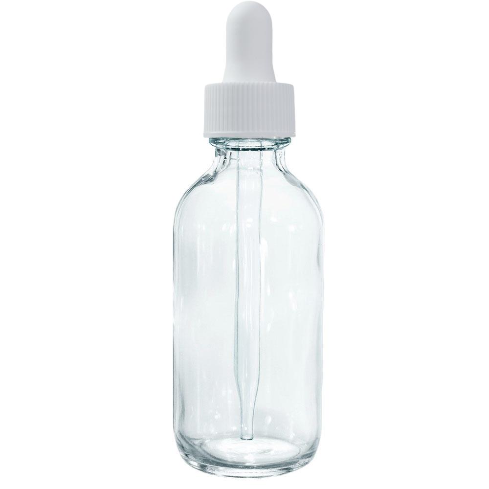 2 oz. Clear Boston Round with White Glass Dropper (20/400) (V23) (V8)