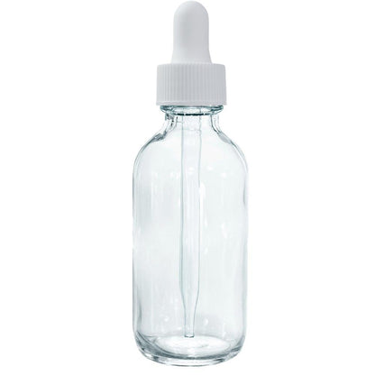 2 oz. Clear Boston Round with White Glass Dropper (20/400) (V23) (V8)
