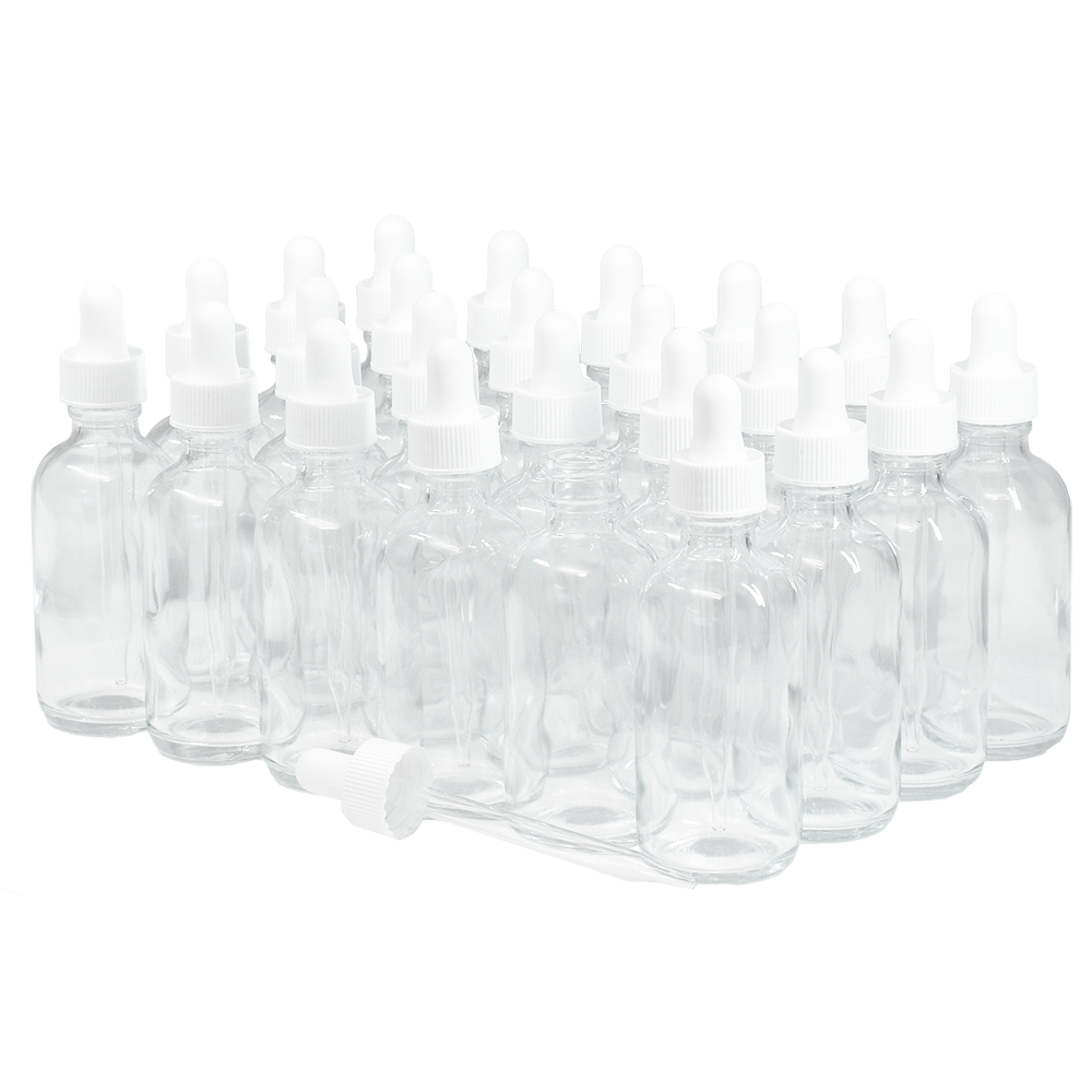 2 oz. Clear Boston Round with White Glass Dropper (20/400) (V5) (V8)