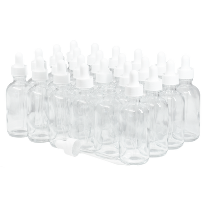 2 oz. Clear Boston Round with White Glass Dropper (20/400) (V5) (V8)