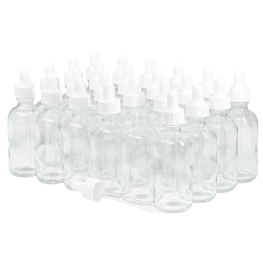 2 oz. Clear Boston Round with White Glass Dropper (20/400) (V5) (V8)