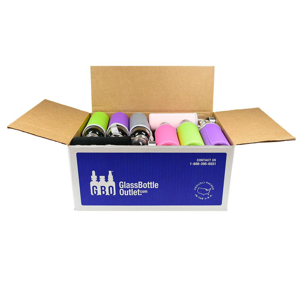 (24 Pack) 18 oz. Clear Glass Water Bottle with Sleeve and Stainless Steel Cap