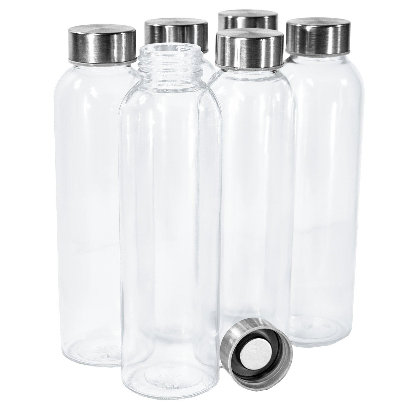 (24 Pack) 18 oz. Clear Glass Water Bottle with Sleeve and Stainless Steel Cap
