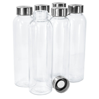 (24 Pack) 18 oz. Clear Glass Water Bottle with Sleeve and Stainless Steel Cap