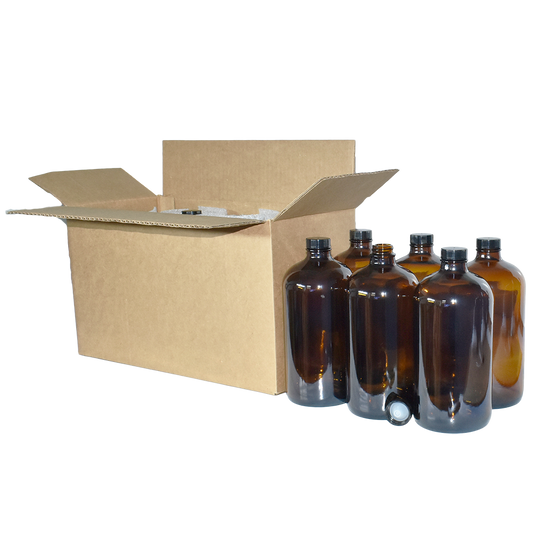 32 oz. Amber Boston Round with Black Poly Cone Cap (28/400) (V8) (V5)