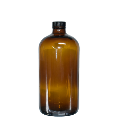 32 oz. Amber Boston Round with Black Poly Cone Cap (28/400) (V8) (V5)