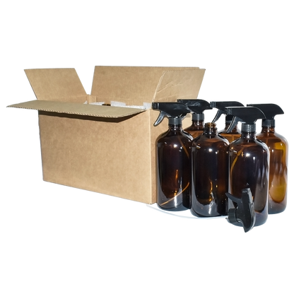 32 oz. Amber Boston Round with Black Trigger Sprayer (28/400) (V8) (V6)