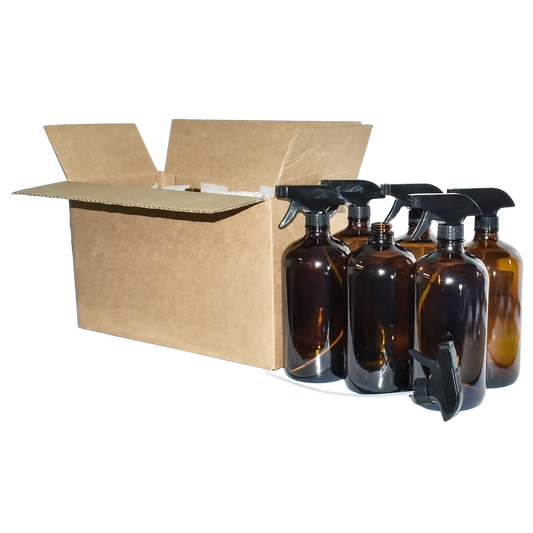 32 oz. Amber Boston Round with Black Trigger Sprayer (28/400) (V8) (V6)