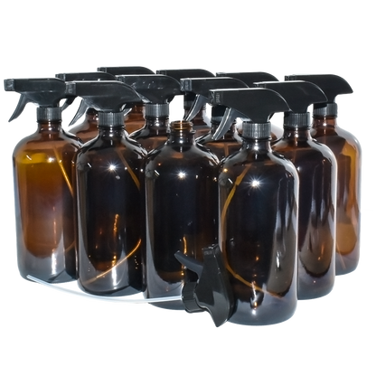 32 oz. Amber Boston Round with Black Trigger Sprayer (28/400) (V8) (V6)