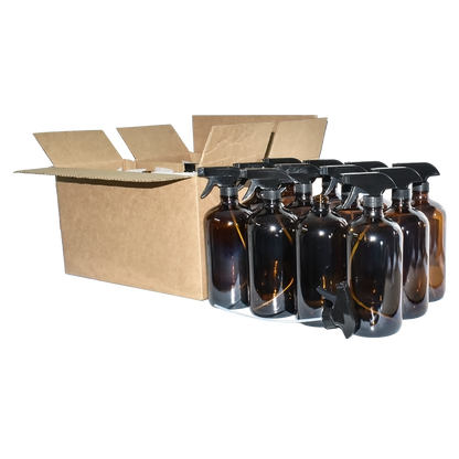 32 oz. Amber Boston Round with Black Trigger Sprayer (28/400) (V8) (V6)