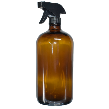 32 oz. Amber Boston Round with Black Trigger Sprayer (28/400) (V8) (V6)