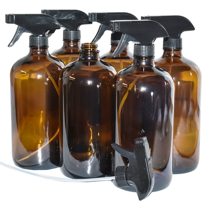 32 oz. Amber Boston Round with Black Trigger Sprayer (28/400) (V8) (V6)