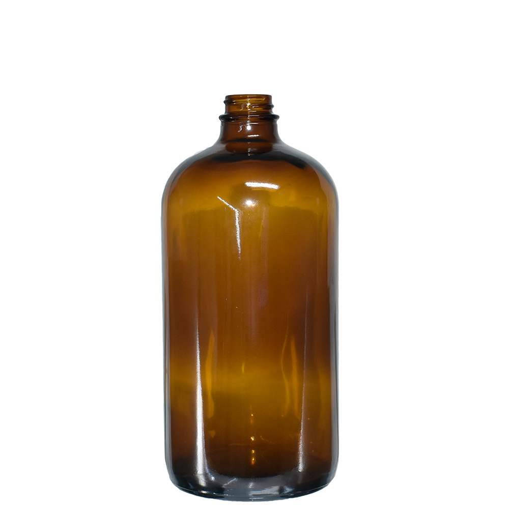 32 oz. Amber Boston Round with Black Trigger Sprayer (28/400) (V8) (V6)