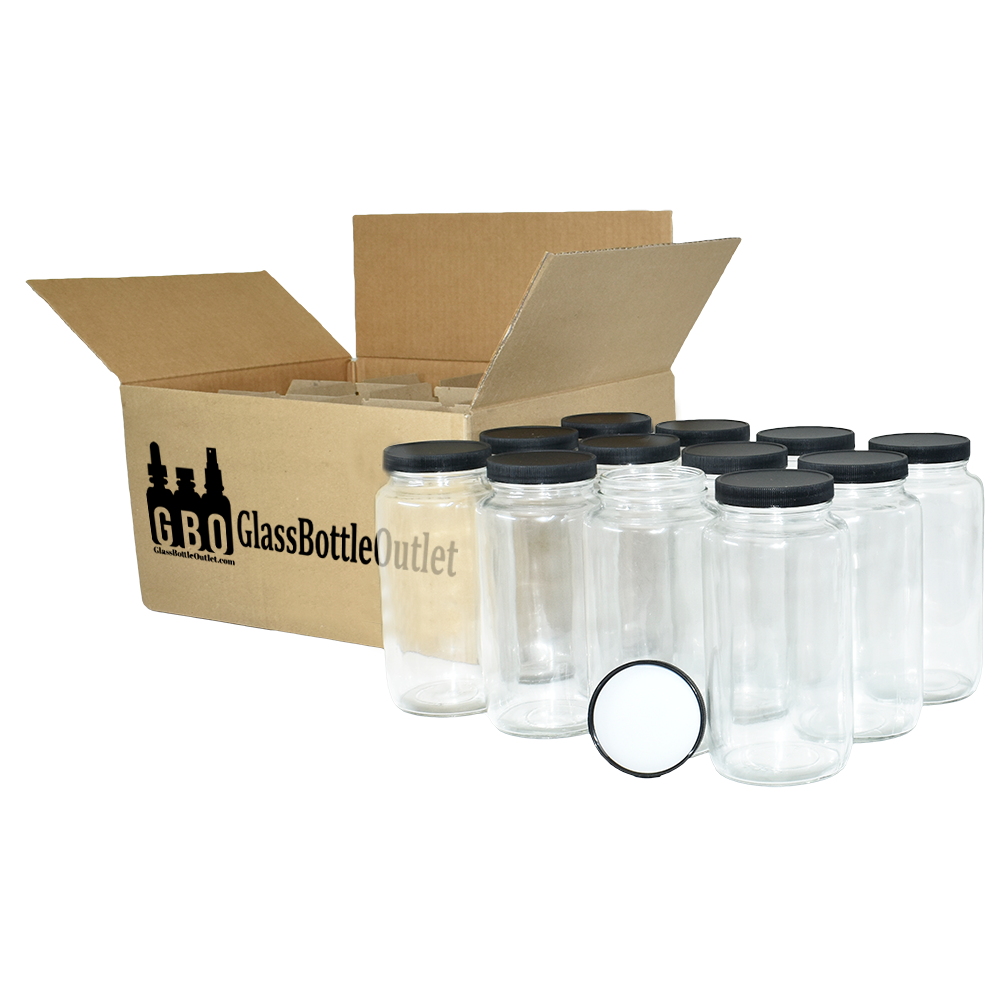 32 oz. Clear Glass Jar with Black Plastic Cap (70/400) (V6) (V6)