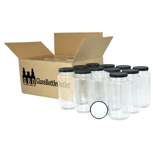 32 oz. Clear Glass Jar with Black Plastic Cap (70/400) (V6) (V6)
