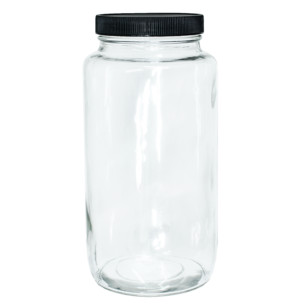 32 oz. Clear Glass Jar with Black Plastic Cap (70/400) (V6) (V6)