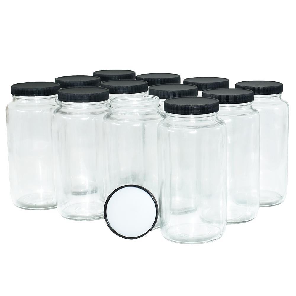 32 oz. Clear Glass Jar with Black Plastic Cap (70/400) (V6) (V6)