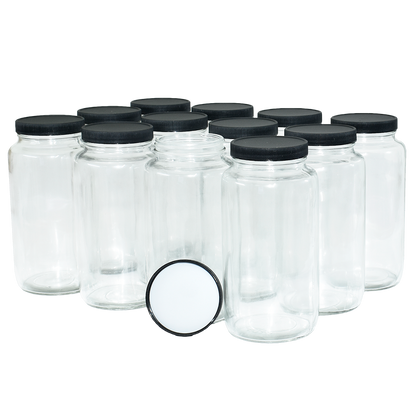 32 oz. Clear Glass Jar with Black Plastic Cap (70/400) (V6) (V6)