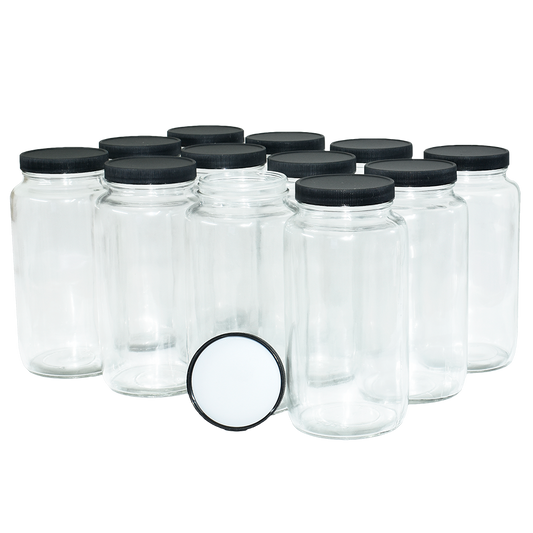 32 oz. Clear Glass Jar with Black Plastic Cap (70/400) (V6) (V6)