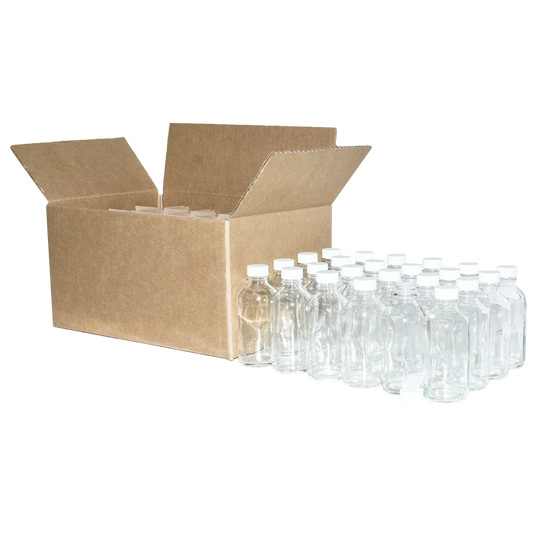 4 oz. Clear Boston Round with Reducer and White Cap (22/400) (V23) (V1)