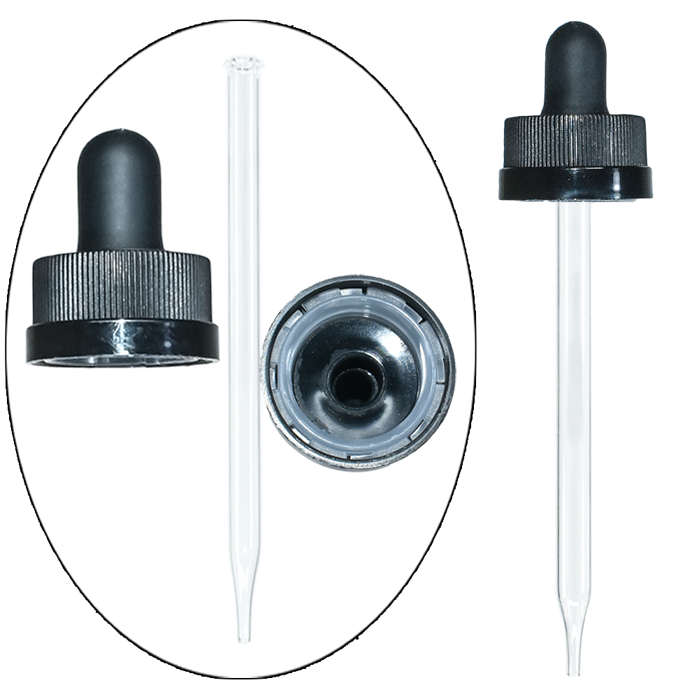 4 oz. Clear Boston Round with Black Child-Resistant Glass Dropper (22/400) (V23) (V8)
