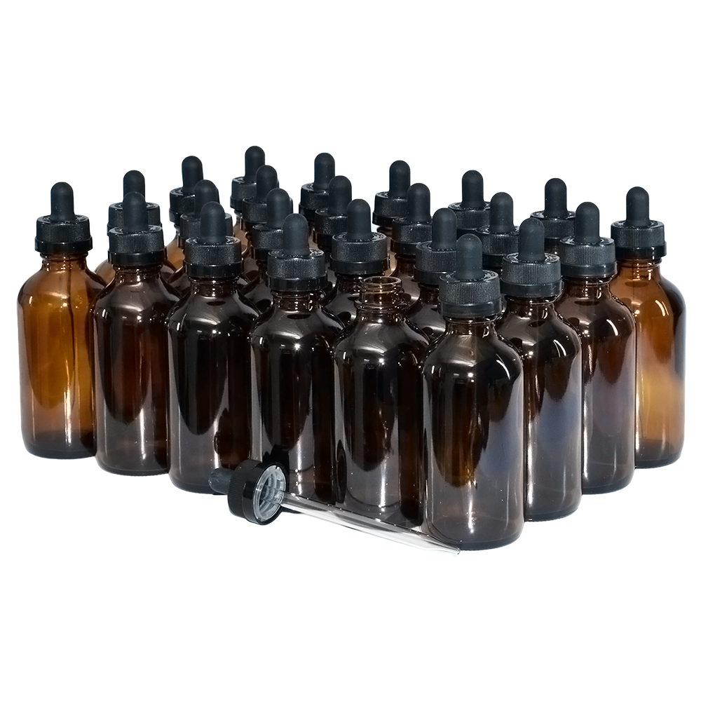 4 oz. Amber Boston Round with Black Child-Resistant Glass Dropper (22/400) (V8) (V8)