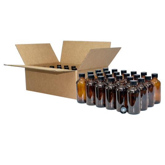 4 oz. Amber Boston Round with Black Cone Lined Cap (22/400) (V5) (V5)