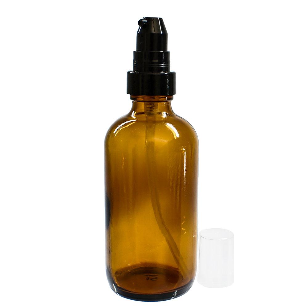 4 oz. Amber Boston Round with Black Cream Pump (22/400) (V4) (V20)