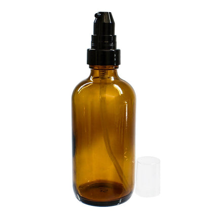 4 oz. Amber Boston Round with Black Cream Pump (22/400) (V4) (V20)