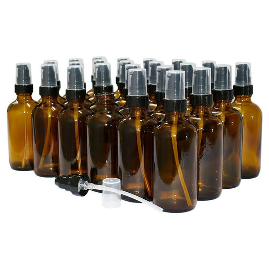 4 oz. Amber Boston Round with Black Cream Pump (22/400) (V4) (V20)