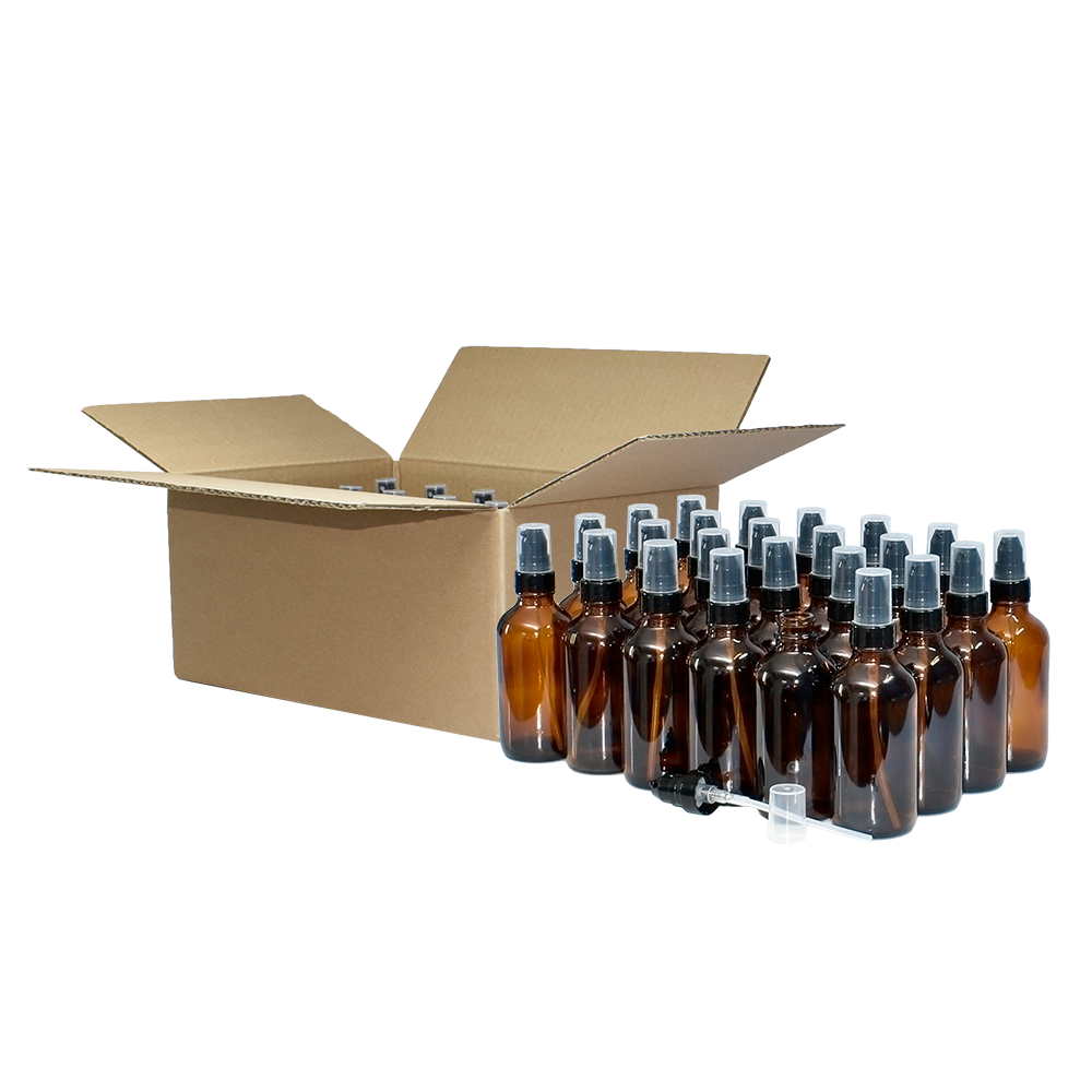 4 oz. Amber Boston Round with Black Cream Pump (22/400) (V5) (V20)